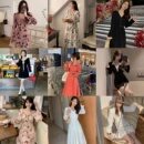 连衣裙女收腰气质显瘦中长裙 白裙长袖 AK新款 赫本风法式