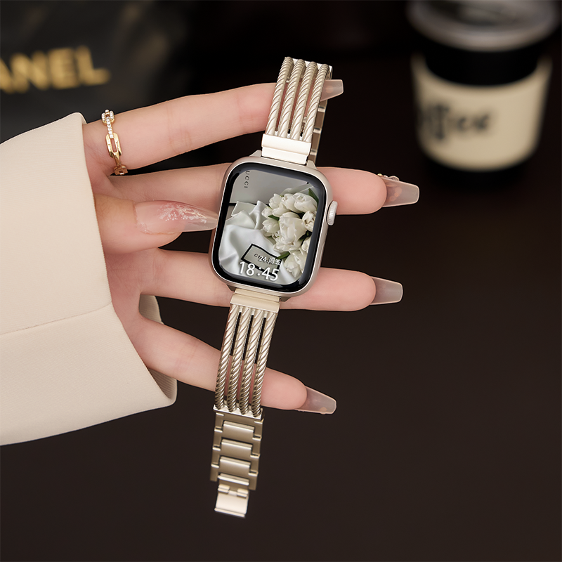 适用于iwatchs10苹果手表表带applewatchS9代金属S8不锈钢SE气质腕带Ultra2/1高级感41/45mm夏季男女新款S7代