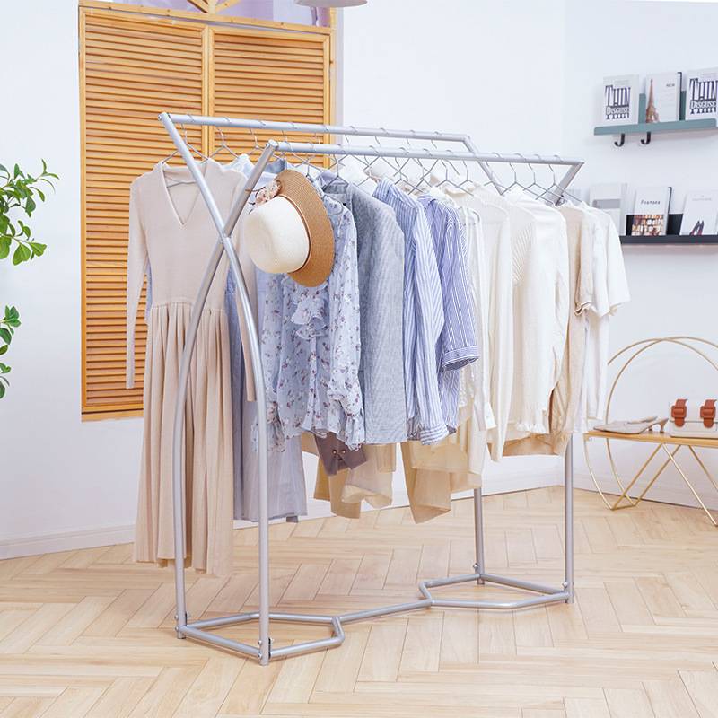 服装中岛架落地式简约服装店展示架双排架中间货架双杠侧挂衣架