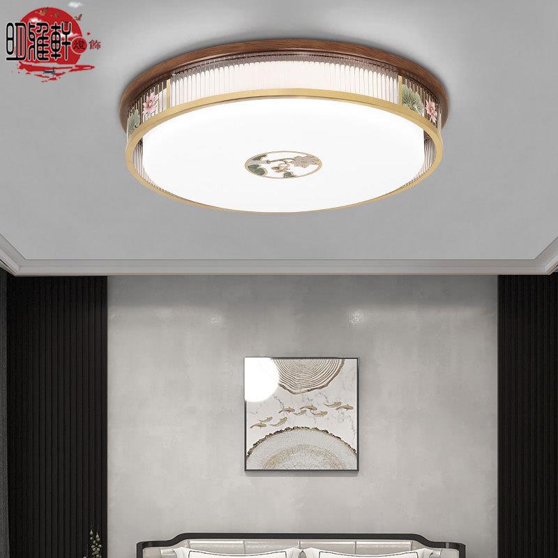 611新中式吸顶灯全铜实木厅长形家用餐厅室中古卧风方全屋灯客具