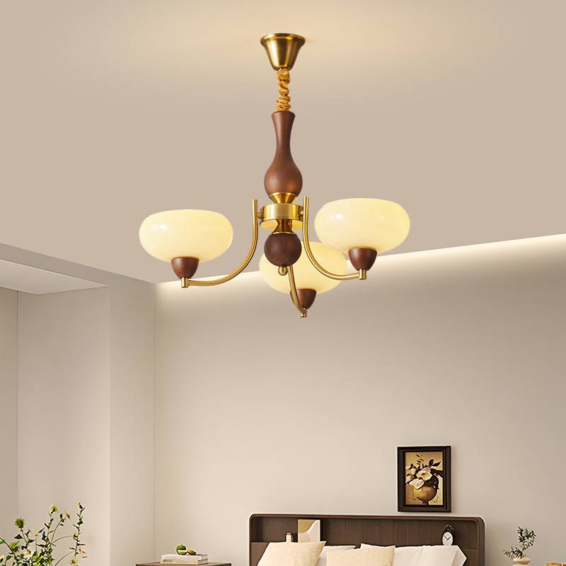 客厅吊灯法式轻奢创意复古胡桃木色餐厅灯护眼高端中古风大厅灯具