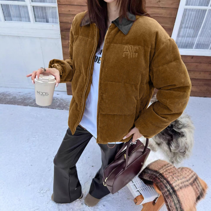 高品质灯芯绒长袖保暖羽绒服