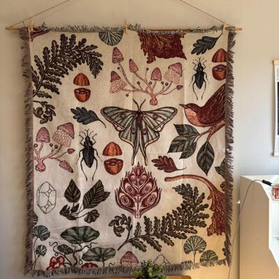 小众 美国文艺 botanical 外贸原单 植物图鉴 蝴蝶毯子 挂毯