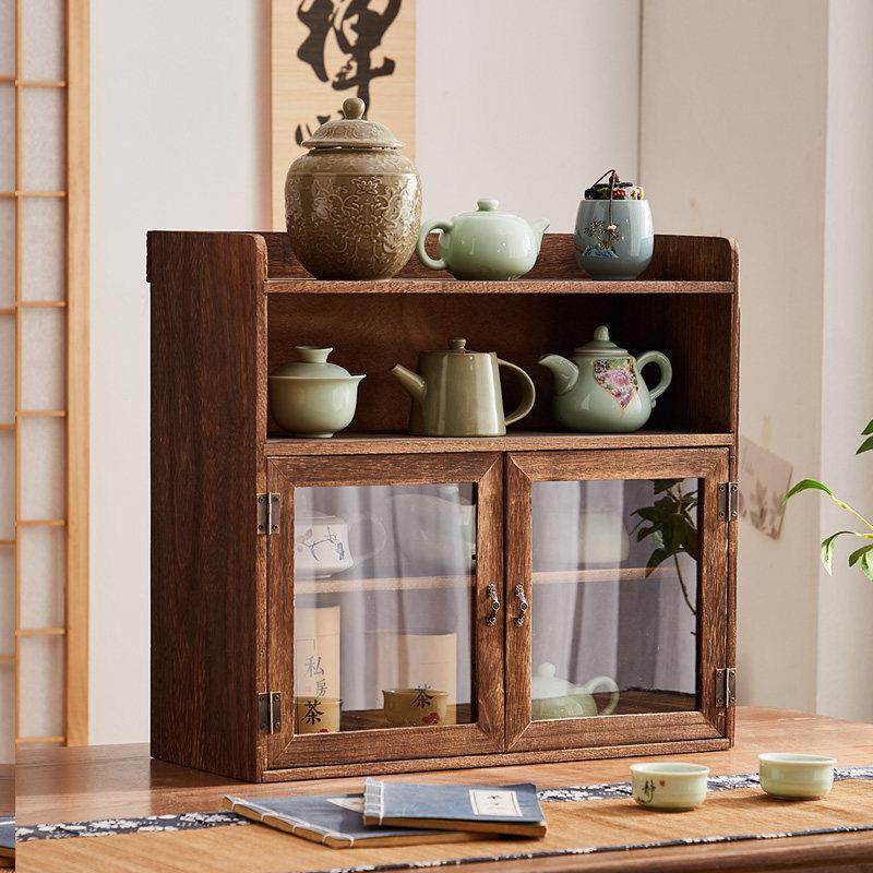 实木防尘玻璃茶壶化妆品置物架茶具收纳柜桌面小茶柜茶杯架整体橱,餐饮具,茶道/零配,淘宝优惠券,粉丝福利购,淘宝优惠卷