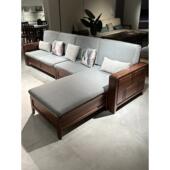 现代简约全实木转角沙发胡桃木储物箱体可拆洗沙发客厅小户型家具