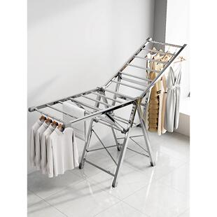 不锈钢折叠晾衣架落地式加厚阳台家用加宽式多功能晾衣架