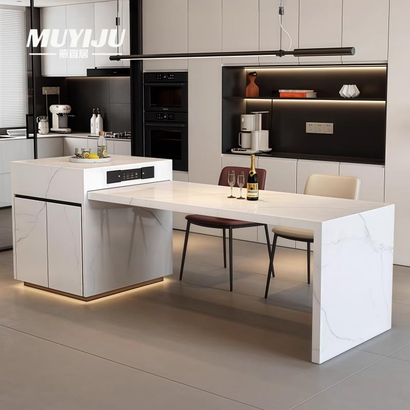 岩板岛台餐桌一体家用可伸缩现代简约厨房中导台高级意式轻奢倒台