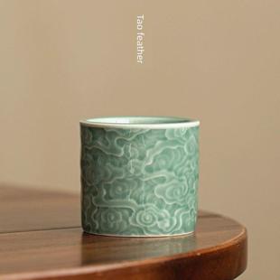 青瓷祥云扳指杯功夫茶具主人杯单杯品茗陶瓷轻奢龙泉中式闻香茶杯
