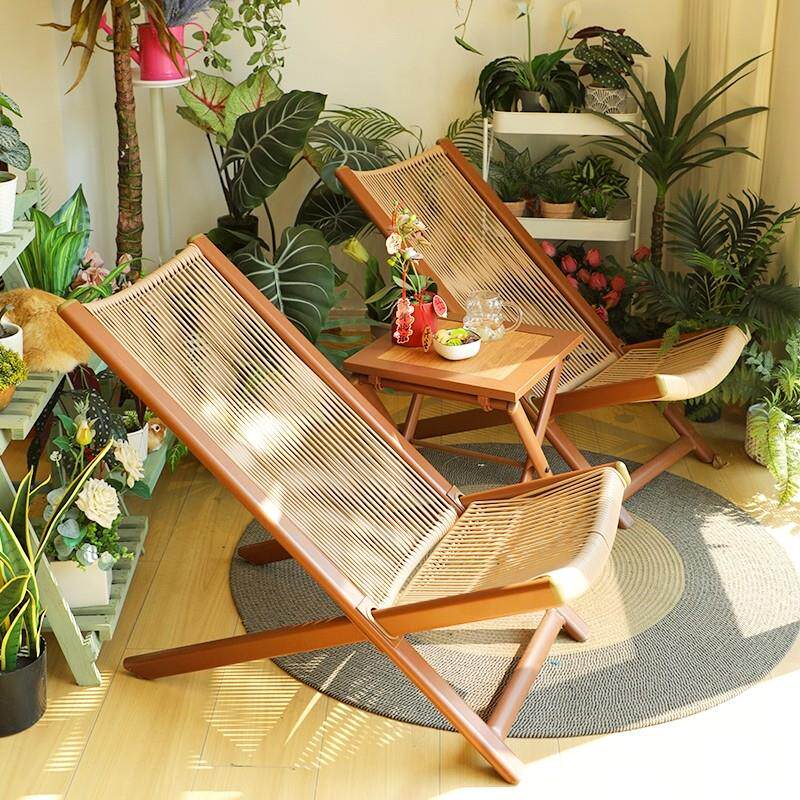花园躺椅阳台家用休闲晒太阳两用折叠靠背藤椅子户外庭院桌椅防水
