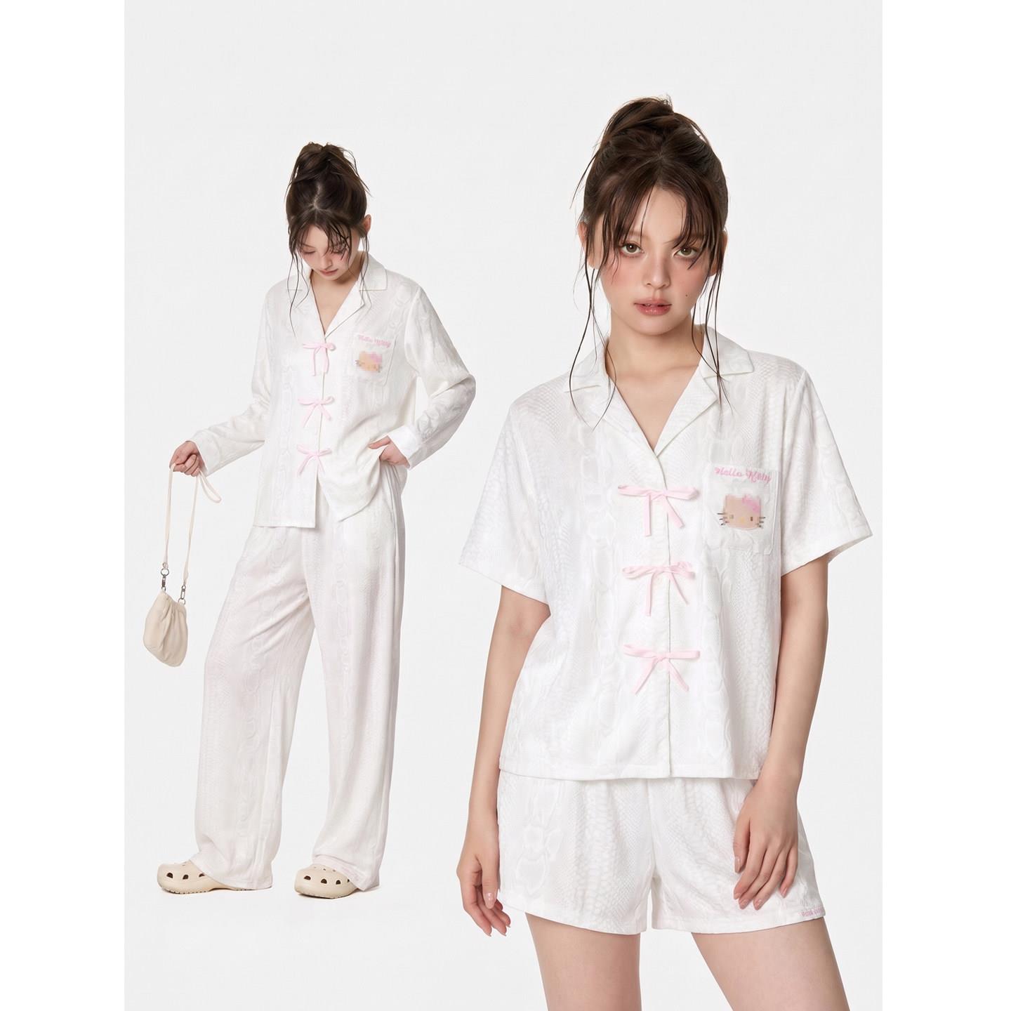 蟒蛇纹星光缎家居服长袖春秋可外穿睡衣女夏吊带睡裙薄款短袖套装