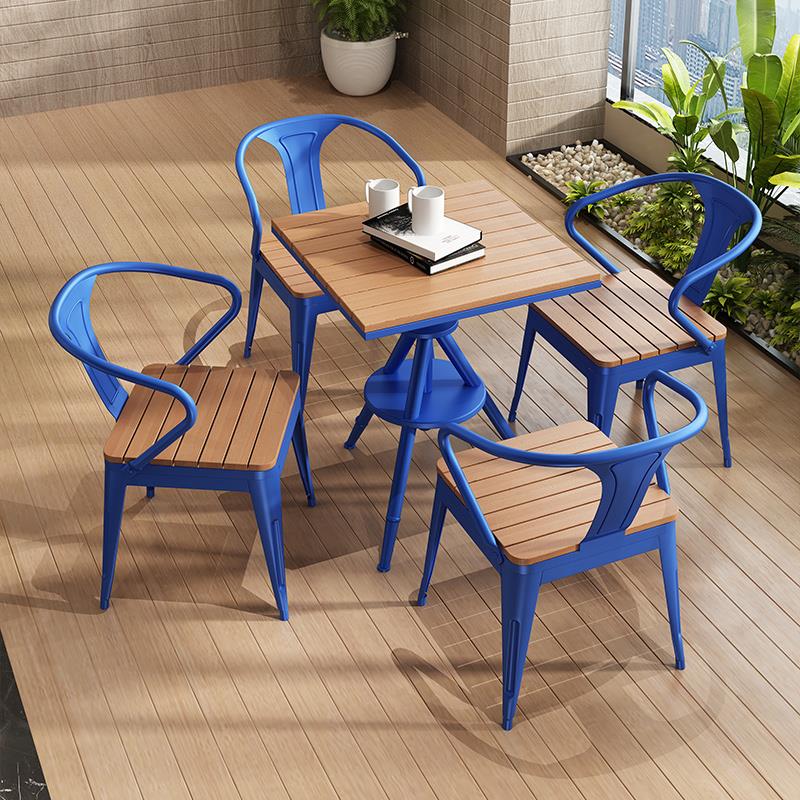 庭院阳台小桌椅奶茶店咖啡厅蓝色室外方桌子户外防晒休闲 桌椅组