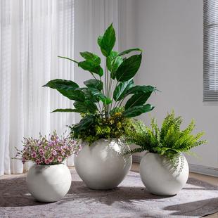 大型圆形落地花盆植物盆栽氧化镁高级室内客厅仿真绿植树盆景花器