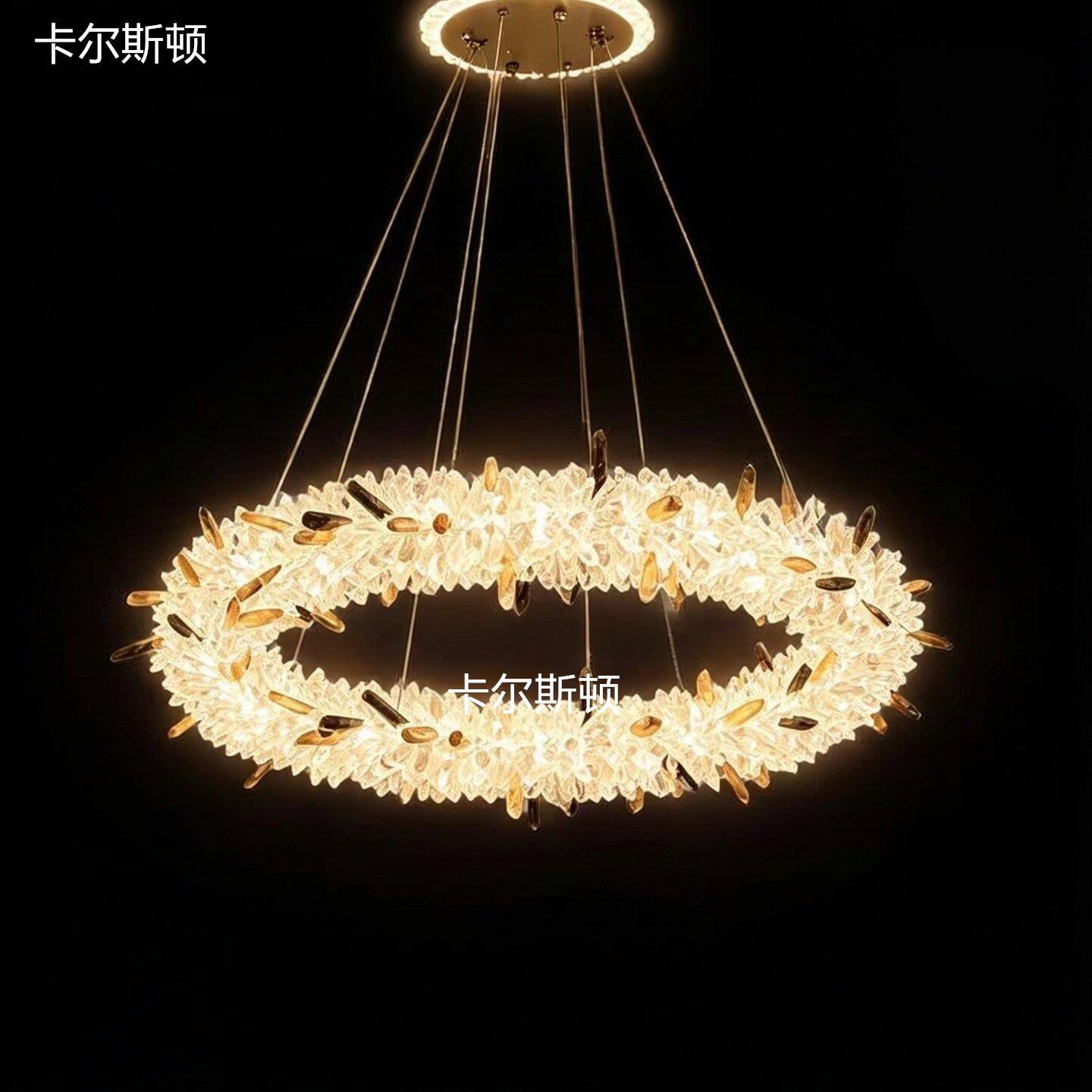 卡尔斯顿客厅吊灯法式轻奢天然水晶灯LED圆形主灯家用高端饭厅灯