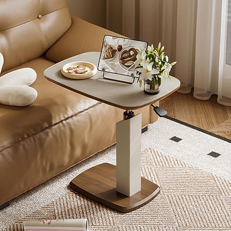 中古风可移动升降边几旋转床边小桌子客厅覆古马鞍皮沙发小茶几