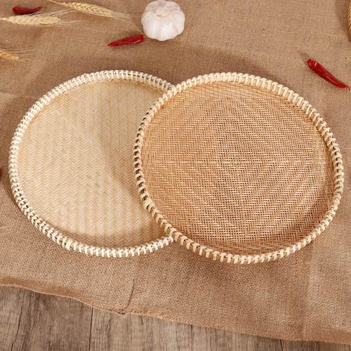 竹编织品篮子细孔无孔竹筛子圆簸箕家用馒头筐蒸盘晾晒托 托盘竹