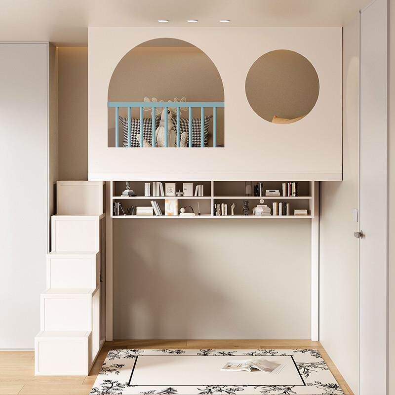 北欧轻奢铁艺树屋阁楼高架床覆式单上层上床下桌组合床定制儿童子