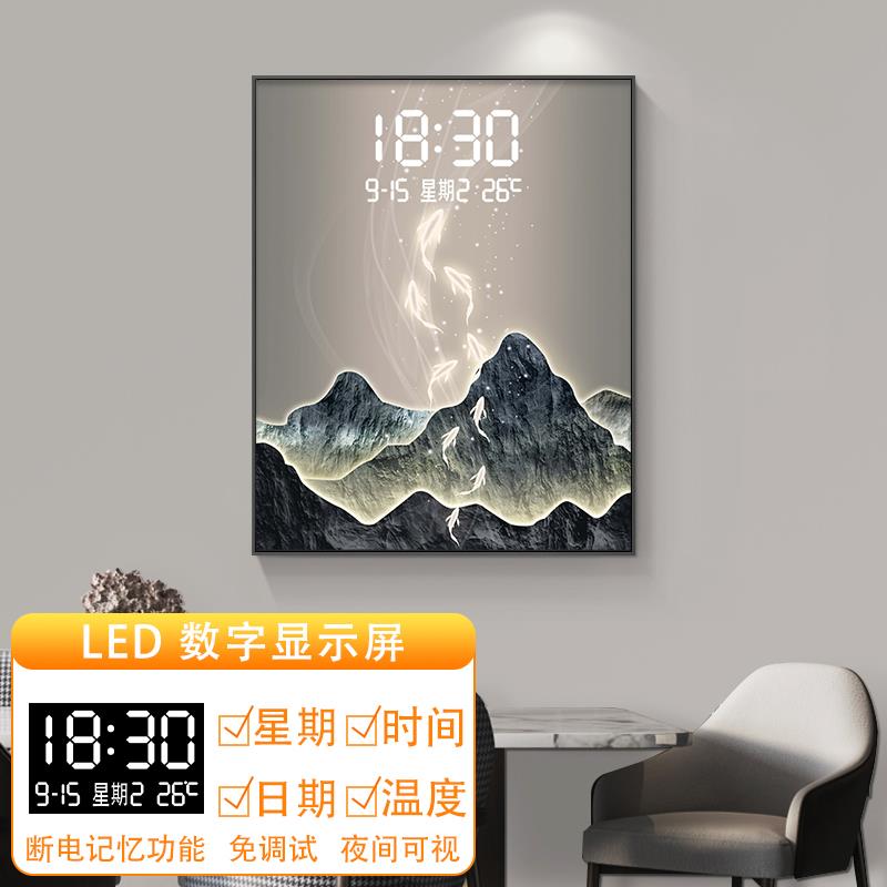 新竖款电表箱装饰画带数字时钟餐厅九鱼图空开配电箱遮挡墙壁挂画