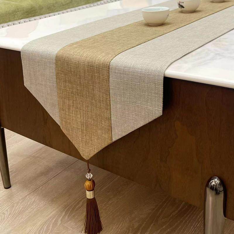 复古布艺中式桌旗现代简约棉麻拼色流苏长桌布茶几节日茶台装饰巾,居家布艺,桌旗,淘宝优惠券,粉丝福利购,淘宝优惠卷