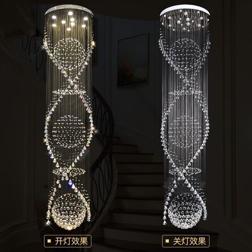 复式楼梯吊灯酒店大堂工程长吊灯工程别墅楼中R楼客厅吊线水晶灯