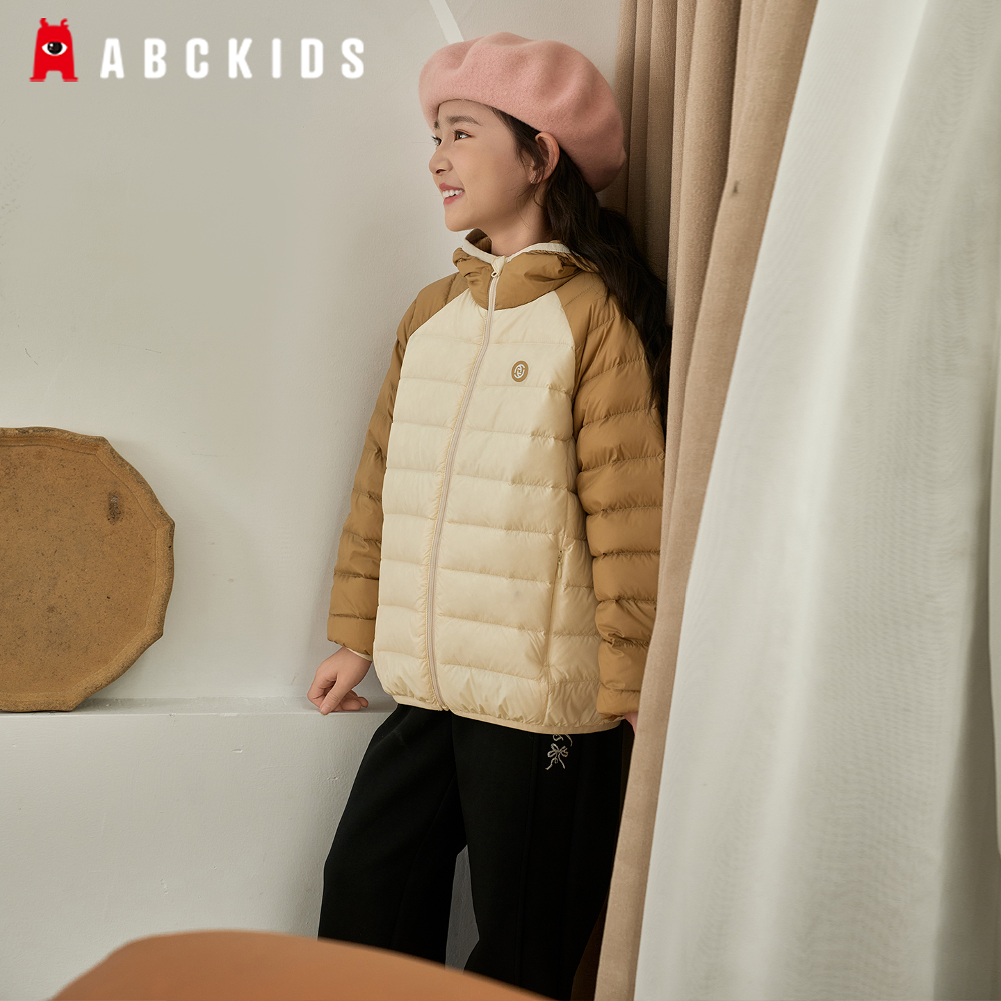 abckids女童羽绒服中大童白鸭绒