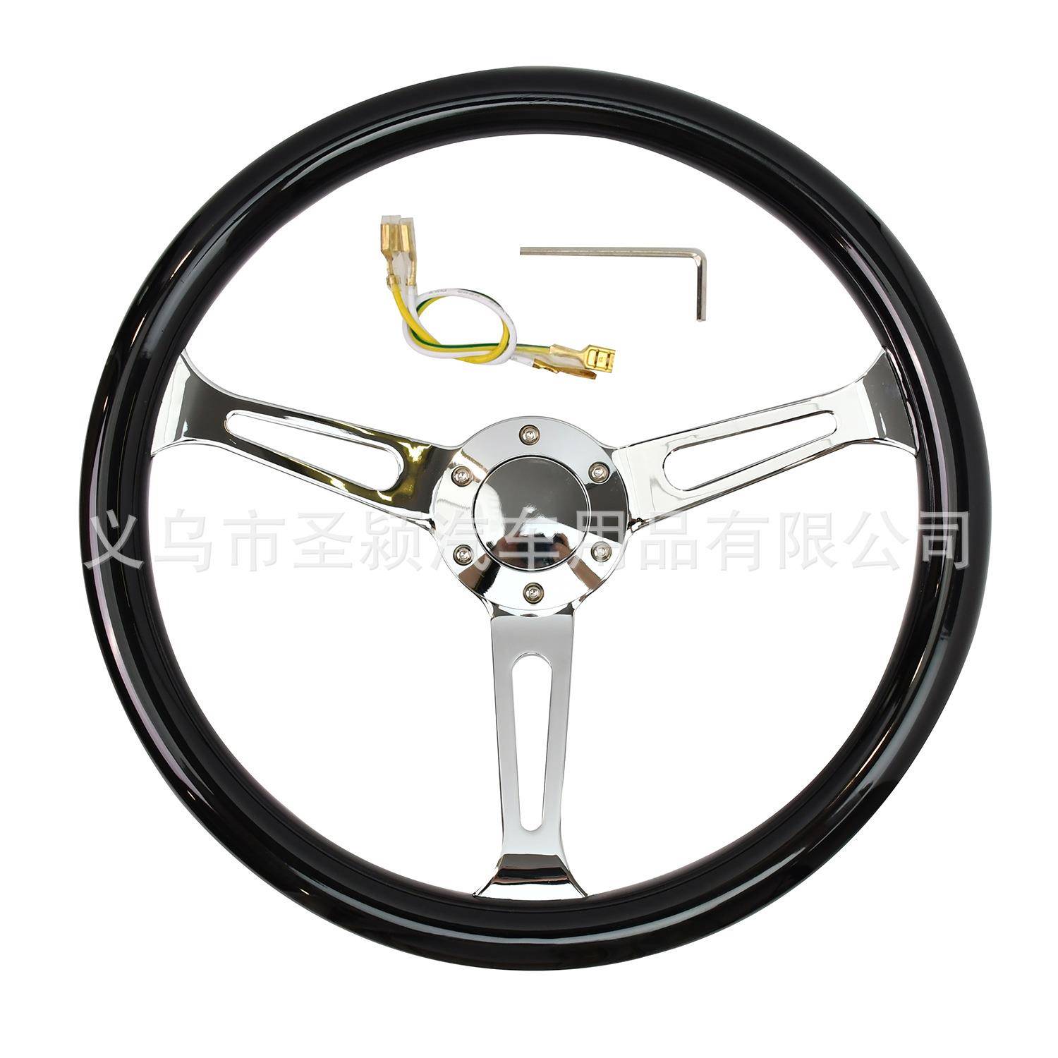 热销汽车改装方向盘380MM赛车竞技通用黑色ABS条孔老爷车方向盘