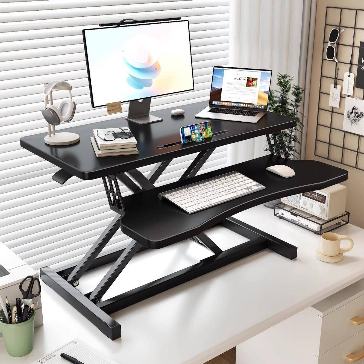 站立式工作台升降桌子电脑桌台式办公桌笔记本显示器折叠增高支架