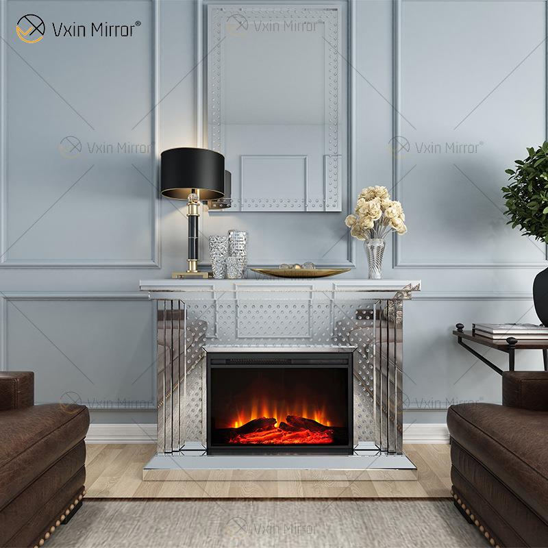 镜面壁炉客厅家具壁炉取暖器架玻璃水晶饰面采暖炉北美轻奢壁炉