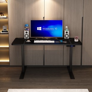 电动升降桌皮面电脑桌站立式 工D作台家用智能办公桌学习书桌