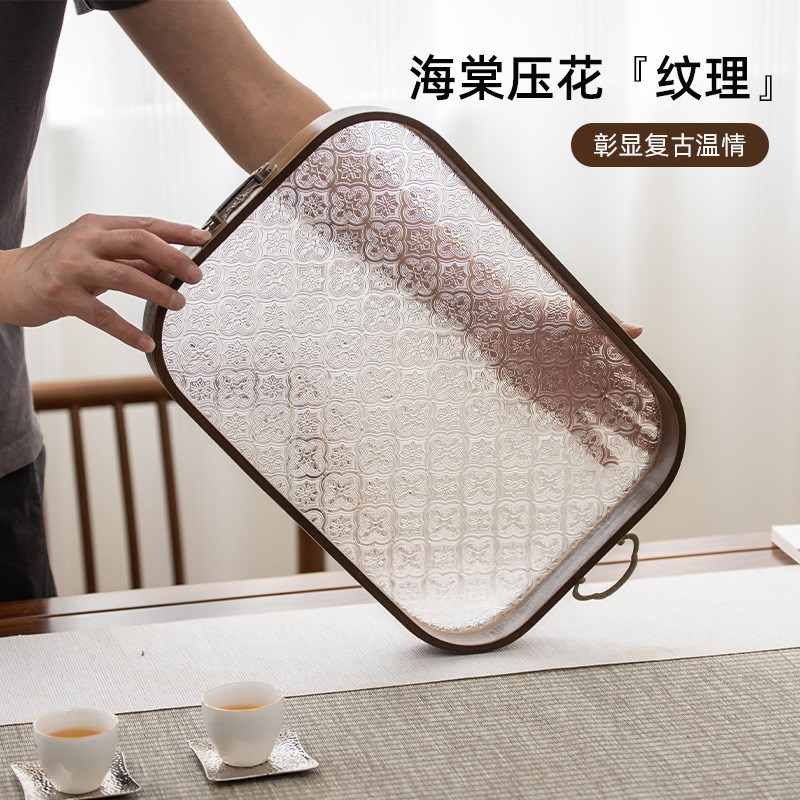 海棠花竹制茶盘简约家用酒店茶具C托盘创意新中式水果提手圆形托