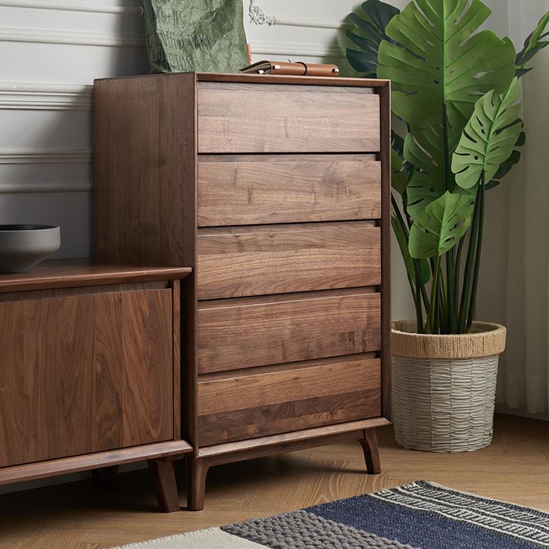北美黑胡桃木斗柜实木五斗柜卧室收纳柜北欧收纳柜客厅电视柜边柜