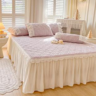 加绒防滑床套少女心 公主风仙气蕾丝床裙三件套A类牛奶绒夹棉床罩