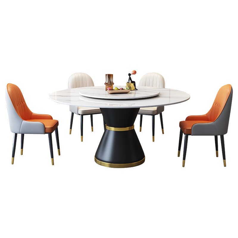 圆形岩板餐桌椅2024新款大理石圆桌家用10人餐厅商用饭店吃饭桌子