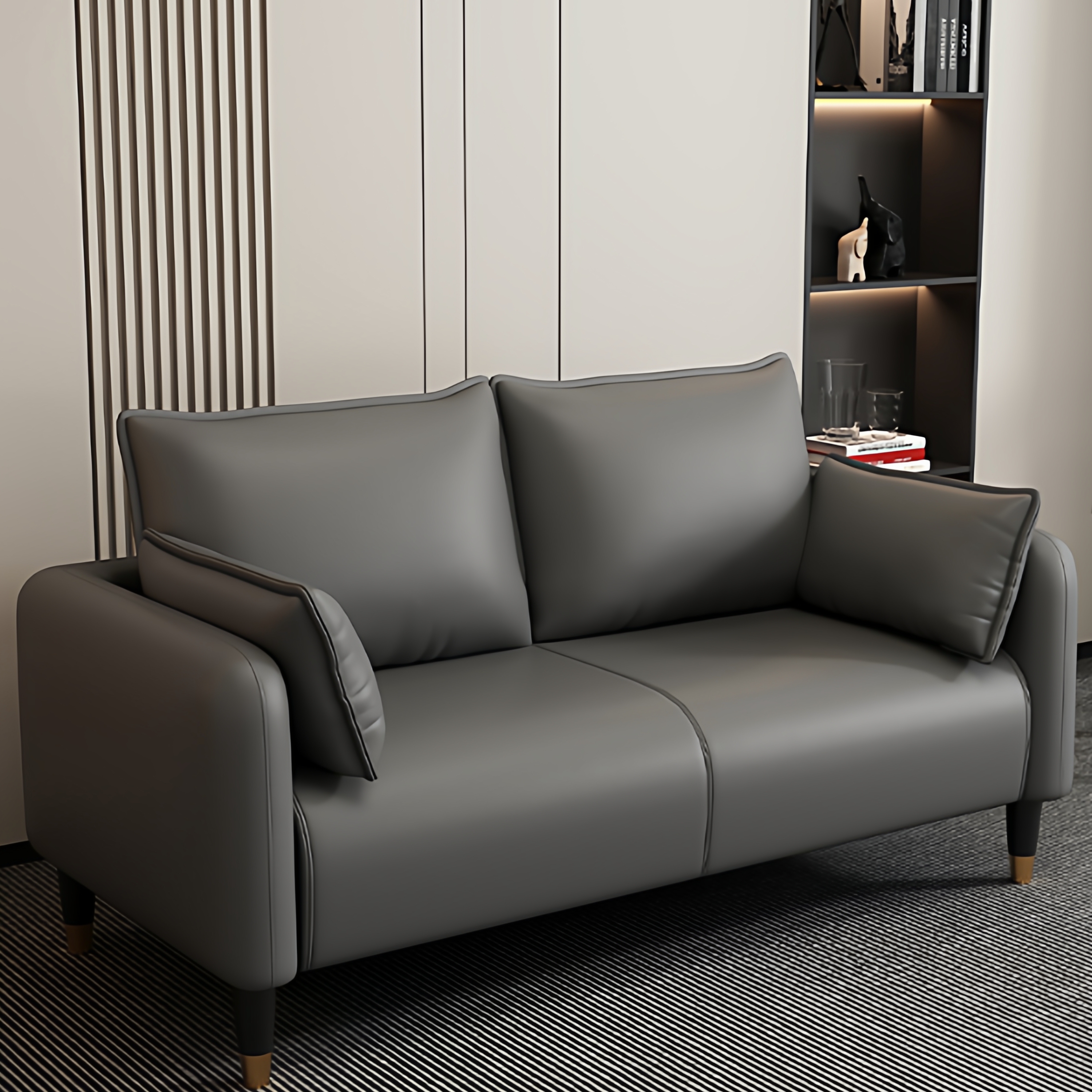 现代简约布艺沙发床双人位橙白色客厅家具储物功能