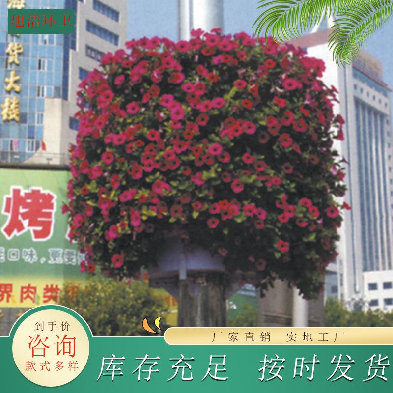 路边花箱灯杆花架塑料盆冬天仿真花夏天种植真花装饰街道户外花坛