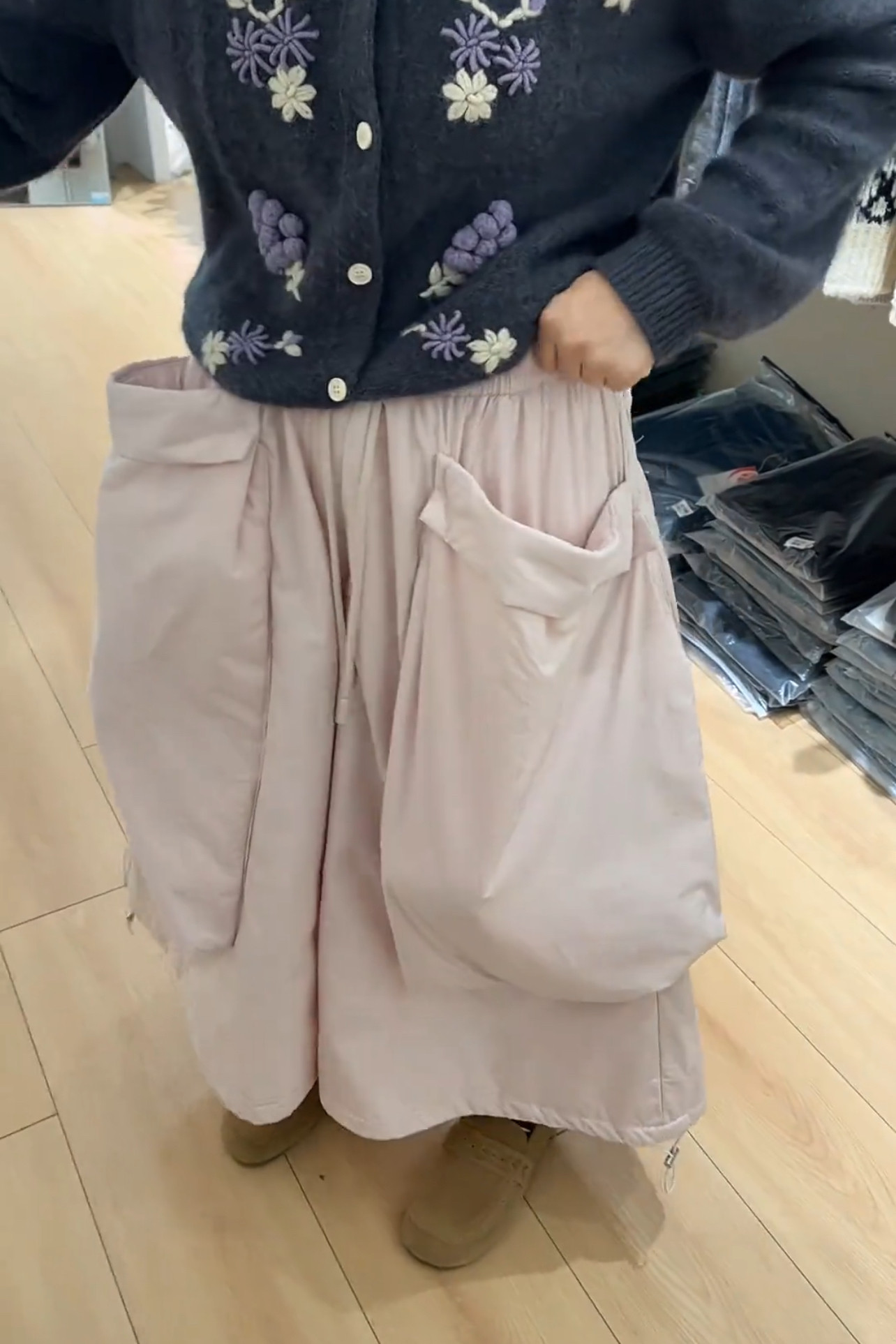 裤子新款时尚百搭显瘦高腰大口袋裙裤纯色减龄工装阔腿裤女