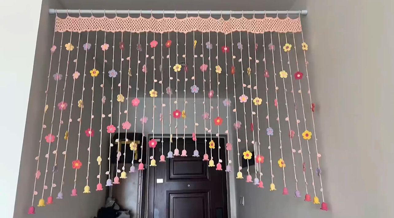 新款花朵手工diy毛线钩织门帘彩色窗帘钩织材料包含视频教程