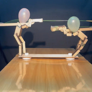 木头人爆炸气球亲子互动木头人偶手工制作扎戳气球玩具竹节人对战