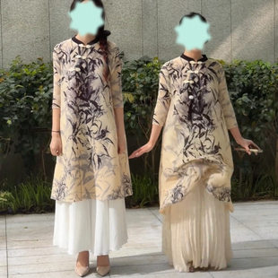 女士趣味褶皱连衣裙国风复古旗袍裙2026春秋新款洋气宽松女装