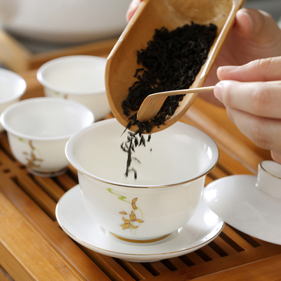 羊脂玉白瓷功夫茶具套装家用陶瓷办公室会客厅泡茶壶中式茶杯盖碗