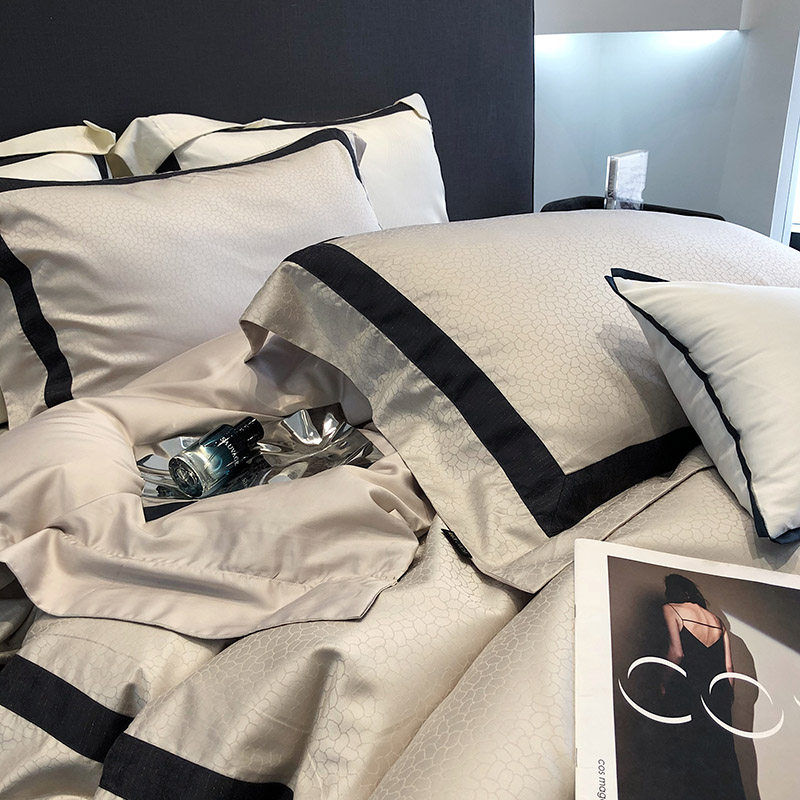 简约60支双面兰精天丝四件套提花被套双人丝滑凉感1.8m床上用品