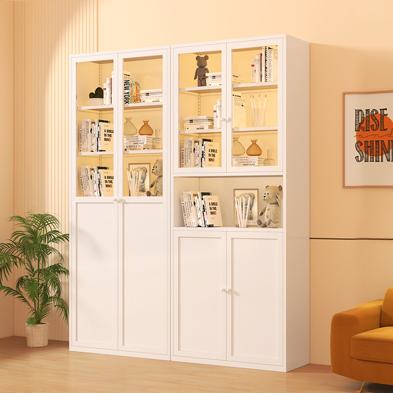 铁艺书柜玻璃门防尘书架展示置物柜家用收纳柜客厅手办落地储物柜