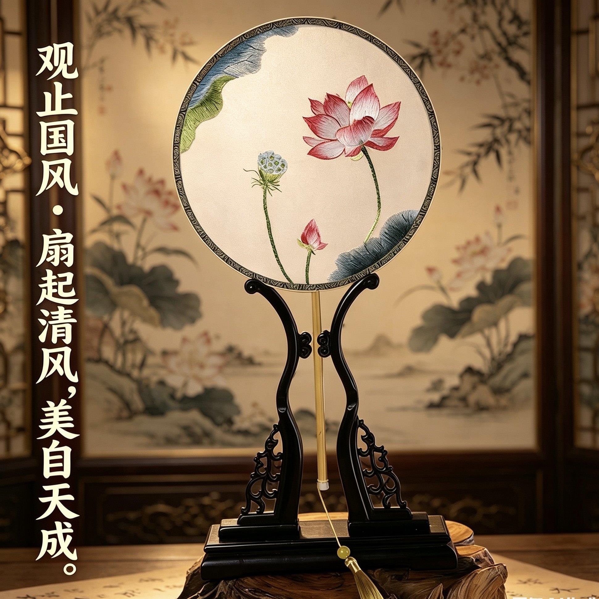 观止国风苏绣团扇礼盒送闺蜜汉服配饰 非遗手工双面绣高端国风礼