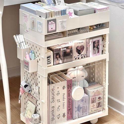 书桌旁洞洞板小推车落地可移动多层大容量文具书本置物架学生书架