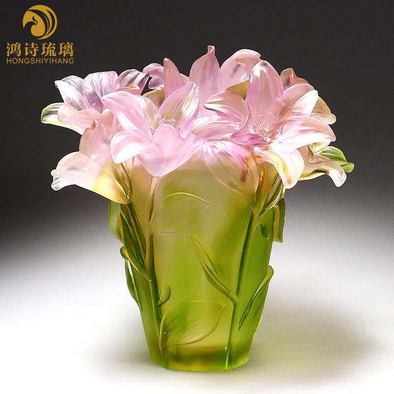琉璃艺术品百合花花瓶摆件客厅插花玄关餐桌轻奢装饰品搬新家礼物