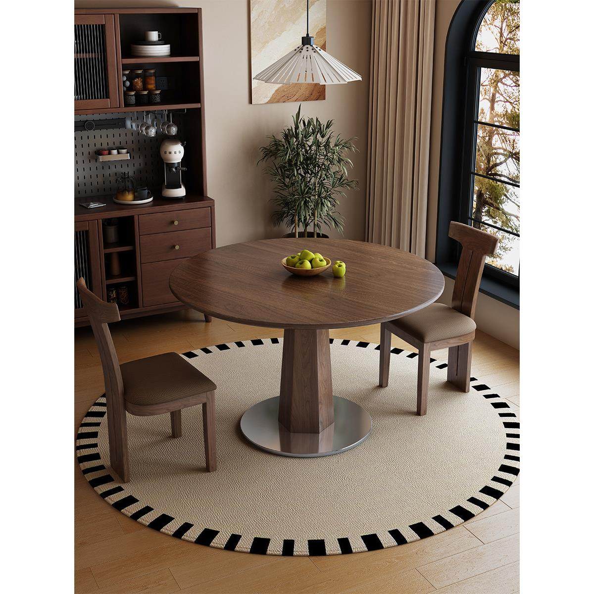 巧沐派实木餐桌北美黑胡桃木客厅原木简约饭桌小户型家用圆桌子