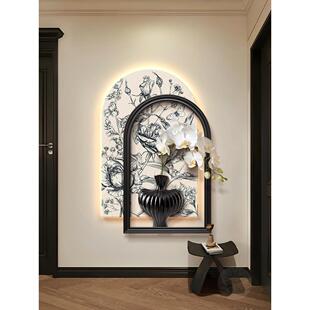 黑白玫瑰入口大厅装饰画古色古香走廊过道挂画法式客厅拱形壁灯