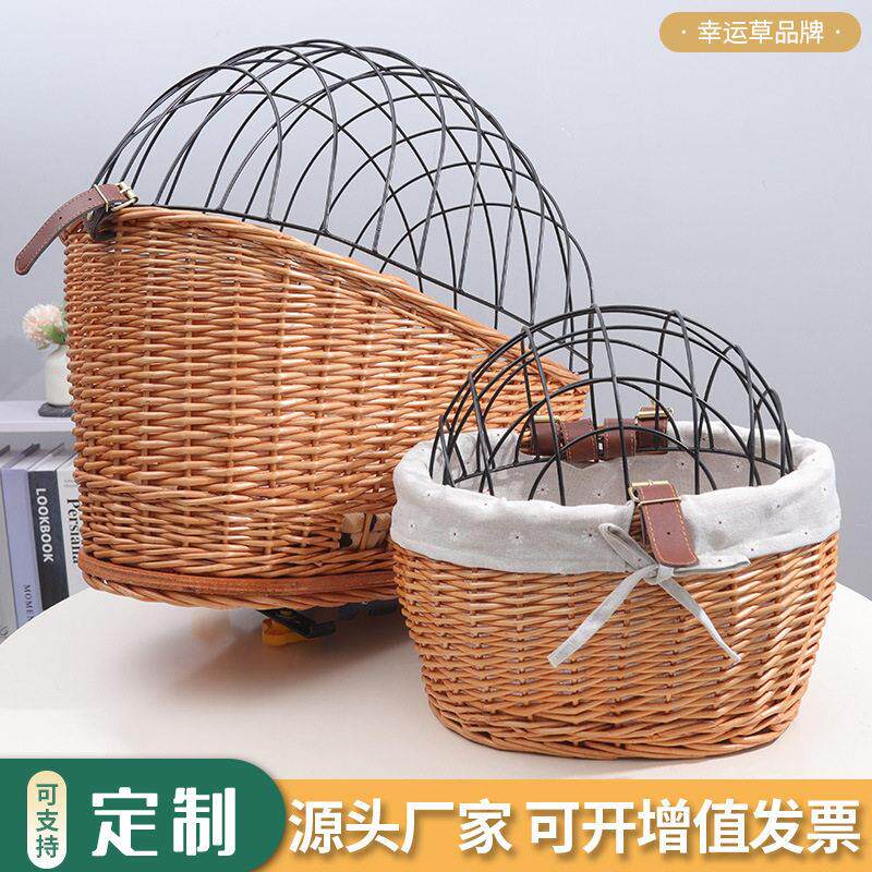 带盖子宠物笼猫狗自行车前后宠物篮手工胶藤编织座椅篮子可拆洗四