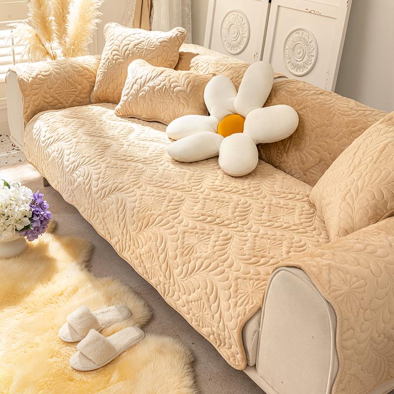 也米沙发垫毛绒布艺皮沙发套防滑组合套装欧式短毛绒坐垫简约现代