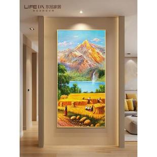 梵高丰收入户玄关装饰画客厅正对门金山聚宝盆山水挂画高级感壁画