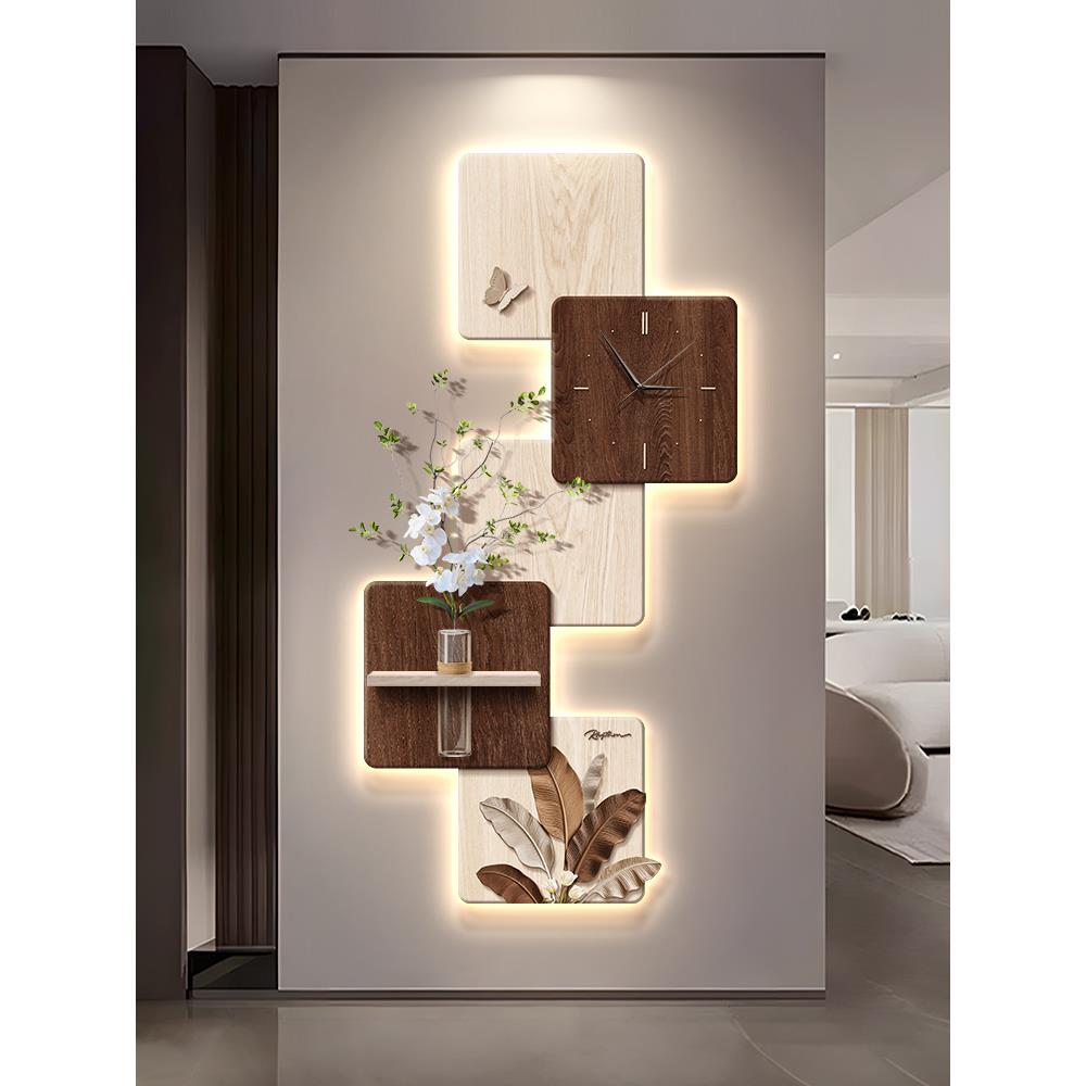 2025新款玄关带灯装饰画入户正对门钟表挂画走廊过道尽头创意壁画